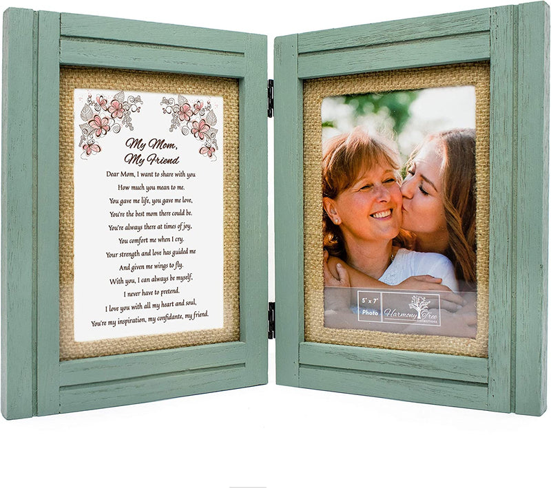 Gift for Mom from Daughter or Son - "My Mom, My Friend" Poem - Double 5X7 Hinged Picture Frame - Birthday, Mothers Day, Christmas, Valentines Day, Mother of the Bride, Mother of the Groom Home & Garden > Decor > Picture Frames Harmony Tree Collections Seafoam_MomFriend  
