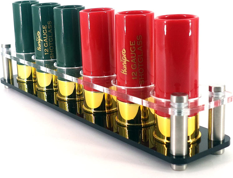 HUNTPRO 12 Gauge Shotgun Shell Shot Glass Set of 6 Multi Color Shot Glasses with Acrylic Tray Holder Gift Box Blessing Cards, Cool Novelty Funny Gift Set Bar Party Decoration for Men Hunter Shooter Home & Garden > Kitchen & Dining > Barware HUNTPAL 3 Red + 3 Green 1x6 Tray 