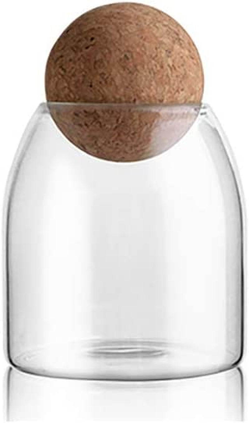 MOLADRI 800Ml/27Oz Clear Glass Storage Cute Canister Holder Ball Wood Cork Top, Modern Decorative Cylinder Container Jar with round Lid for Coffee, Spice, Candy, Salt, Cookie Cool Terrarium Bottle Home & Garden > Decor > Decorative Jars MOLADRI 500ML / 16Oz  