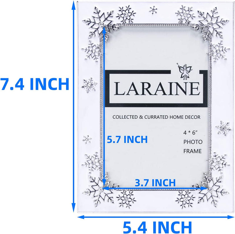 LARAINE Picture Photo Frame 4X6 Metal 4-Color Snowflake High Definition Glass Display Pictures for Tabletop Home Decorative Christmas Holiday Gift (White) Home & Garden > Decor > Picture Frames LARAINE   