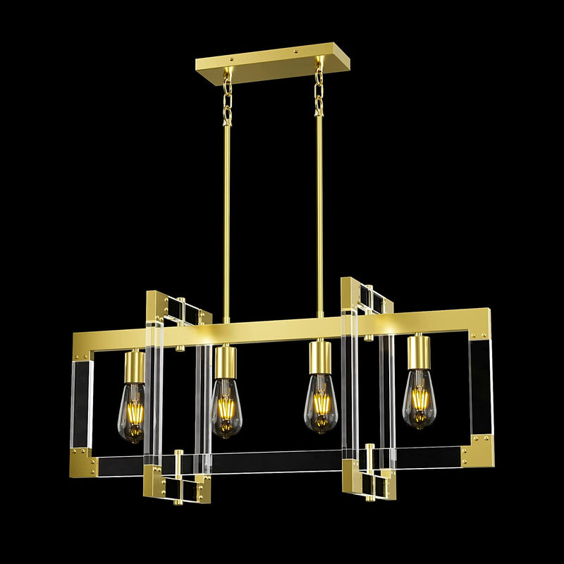 Acrylic Gold Chandelier, 4 Light Hanging Ceiling Light Fixture Rectangle Brass Gold Modern Chandelier for Dining Room, Bedroom, Foyer and Entryway Home & Garden > Lighting > Lighting Fixtures > Chandeliers Reaketon 4Light  