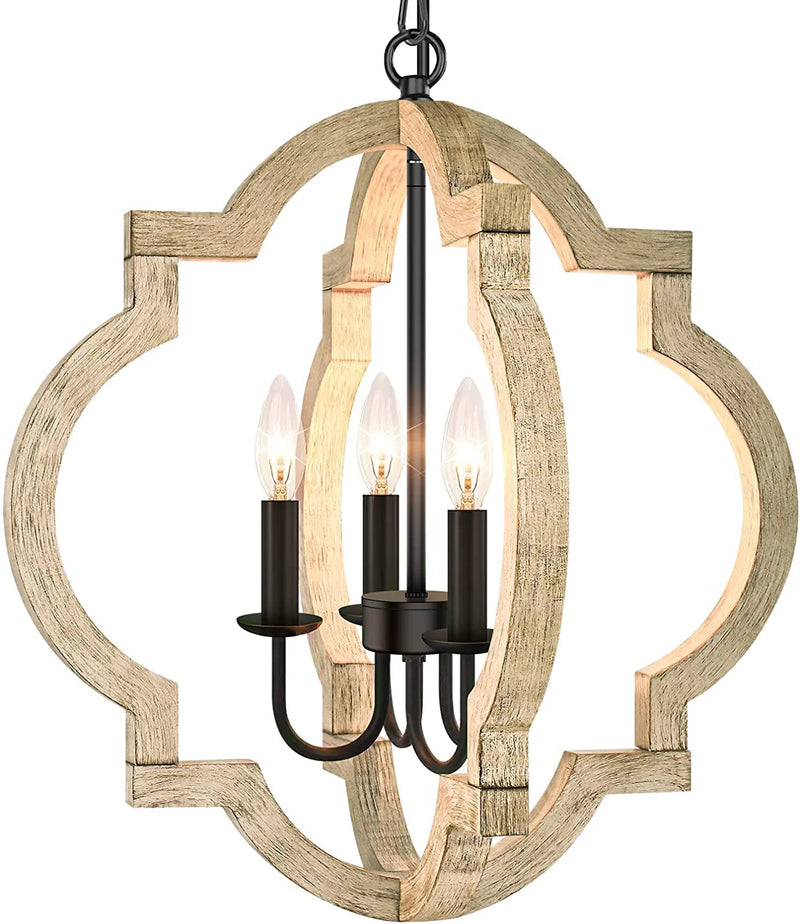 4-Light Farmhouse Orb Chandeliers, 21.6’’ Adjustable Wood Hanging Ceiling Light Fixtures, Rustic Pendant Chandeliers for Foyer Dining Room Kitchen Island Hallway Home & Garden > Lighting > Lighting Fixtures > Chandeliers TOBUSA Beige  