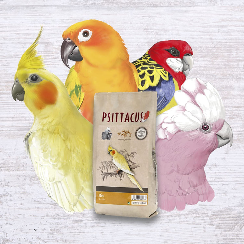Psittacus Mini 450 G | Complete Pellet Diet for Cockatiels, Conures and Cockatoos | Premium Food for Birds, 100% No-Gmo Animals & Pet Supplies > Pet Supplies > Bird Supplies > Bird Food Psittacus   