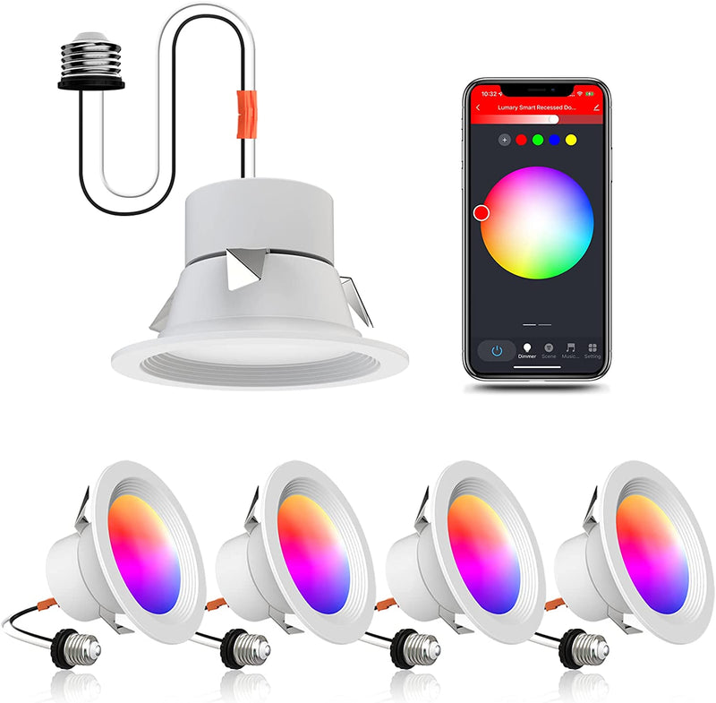 Lumary Smart Retrofit Recessed Lighting 5/6 Inch with Baffle Trim, 13W 1100LM Smart Can Lights 2700K-6500K CCT RGBWW Color Changing Wifi LED Downlight Work with Alexa/Google Assistant, 2PCS Home & Garden > Lighting > Flood & Spot Lights Lumary 4 Inch 4PCS 4 Inch 4 Pack 