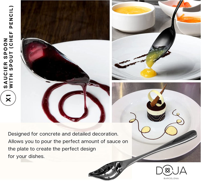 DOJA Barcelona | Chef Plating Tools Culinary Set | BLACK | 7 Professional Cooking Utensils | 3 Kitchen Tweezers Drawing Pencil Spoon Fish Tongs Spatula Slotted Spoon | Modernist Cuisine Food Art Home & Garden > Kitchen & Dining > Kitchen Tools & Utensils DOJA Barcelona   