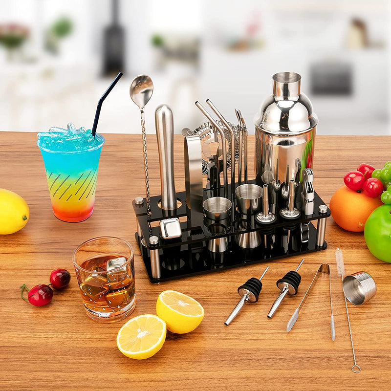 Cocktail Shaker Set, 23-Piece Stainless Steel Bartender Kit with Acrylic Stand & Cocktail Recipes Booklet, Professional Bar Tools for Drink Mixing, Home, Bar, Party (Include 4 Whiskey Stones) Home & Garden > Kitchen & Dining > Barware KINGROW   
