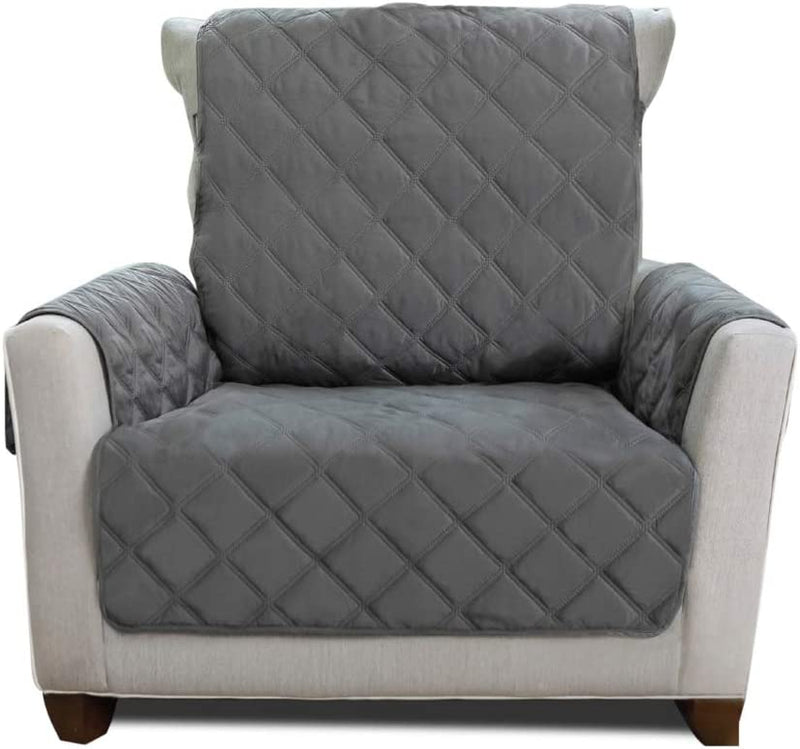 MIGHTY MONKEY Patented Sofa Slipcover, Reversible Tear Resistant Soft Quilted Microfiber, XL 78” Seat Width, Durable Furniture Stain Protector with Straps, Washable Couch Cover, Chevron Navy White Home & Garden > Decor > Chair & Sofa Cushions MIGHTY MONKEY Charcoal/Light Gray Small Chair 