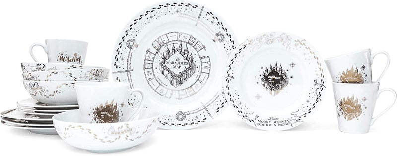 Harry Potter Marauders Map 16-Piece Ceramic Dinnerware Set | Hogwarts-Themed Dish Set | Includes Dinner Plates, Salad Plates, Bowls, Mugs | Place Setting for 4 Home & Garden > Kitchen & Dining > Tableware > Dinnerware Ukonic   