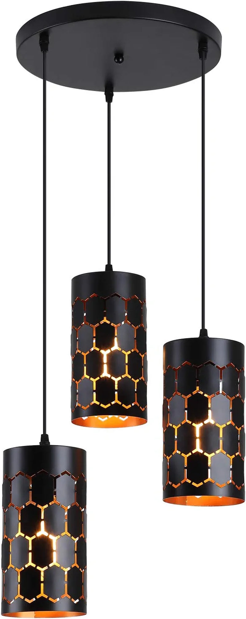 Contemporary Pendant Light with Cylindrical Metal Cage, One-Light Adjustable Industrial Mini Pendant Lighting Fixture for Kitchen Island Cafe Bar, Gold Inner and Black Finish Home & Garden > Lighting > Lighting Fixtures Fivess Lighting 3 lights  