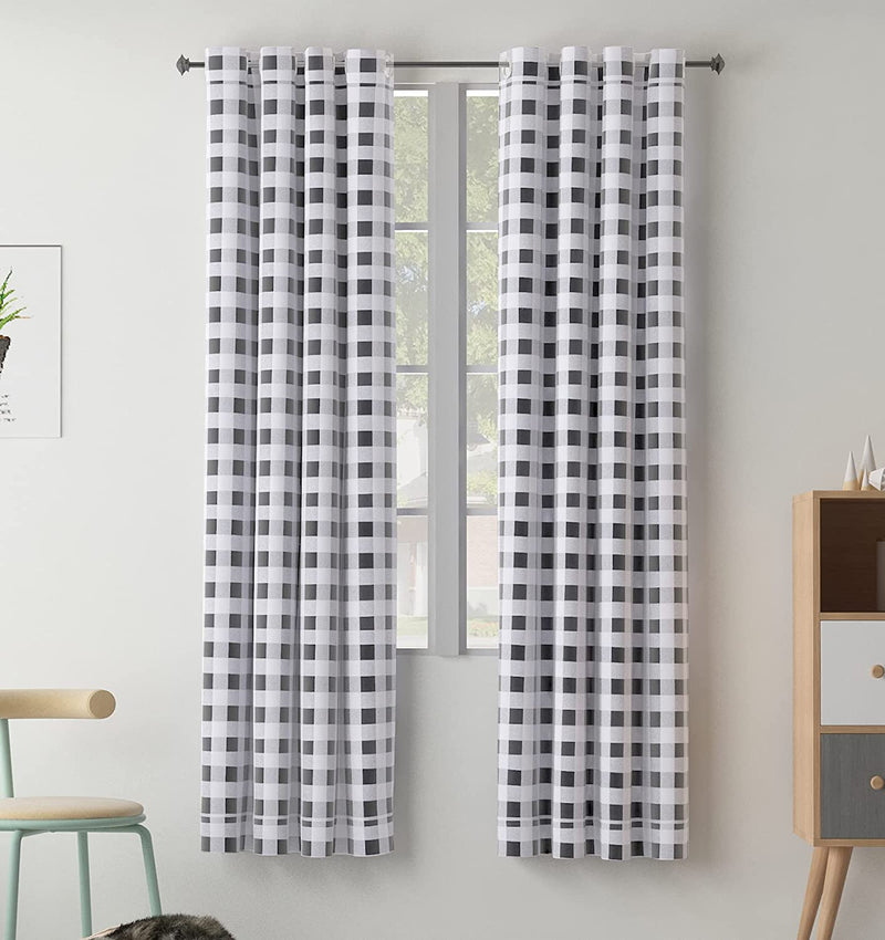 Plaid Blackout Curtains, Blackout Gingham Checker Window Curtain Plaid Curtain Panels Grommet Curtain Drapery Set of 2 Panels (Grey and White, 52X84Inch) Home & Garden > Decor > Window Treatments > Curtains & Drapes Hi.FANCY Grey and White 52x72inch 