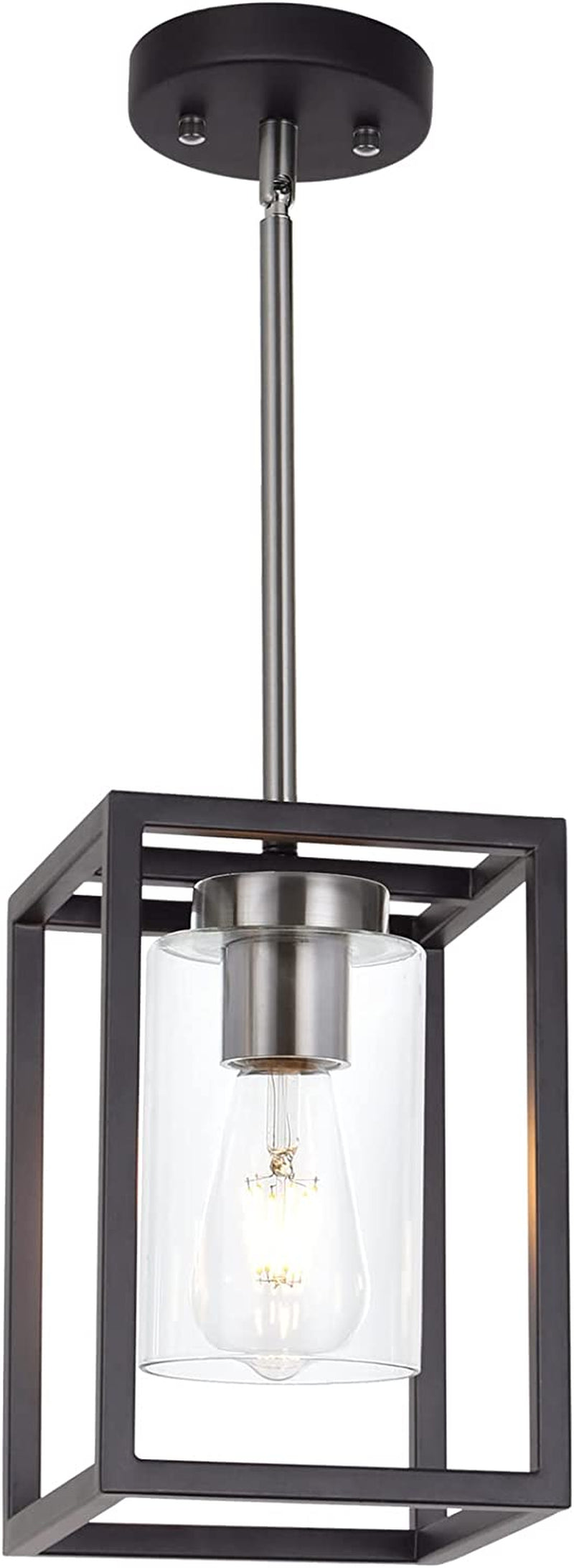 VINLUZ Single 1 Light Black and Brushed Nickel Modern Glass Pendant Light Industrial Modern Metal Chandelier with Clear Glass Shade for Dining Room Kitchen Island Foyer Cafe Home & Garden > Lighting > Lighting Fixtures VINLUZ Black and Brushed Nickel 1 Light 