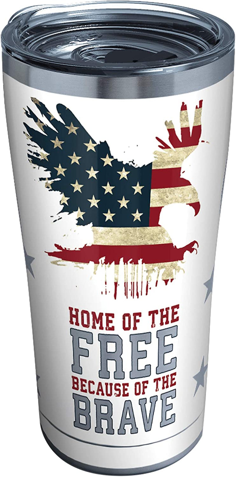 Tervis Made in USA Double Walled Home of the Free Because of the Brave Insulated Tumbler Cup Keeps Drinks Cold & Hot, 24Oz, Clear