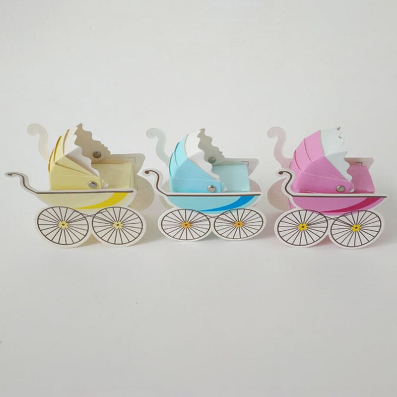 Etereauty 30Pcs Wedding Candy Box Stroller Shape Party Favor Paper Gift Boxes Event Party Supplies (Beige + Blue + Pink)