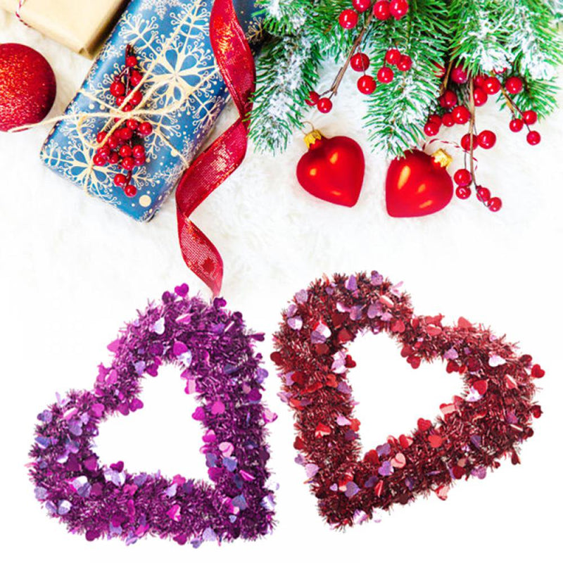 Red Tinsel Heart Wreath Decorations - Heart Shaped Decor for Front Door Wall - Valentine Day Wreath Decorations Outdoor Indoor - Artificial Heart Decorations for Party, 12 Inch Home & Garden > Decor > Seasonal & Holiday Decorations Popfeel   