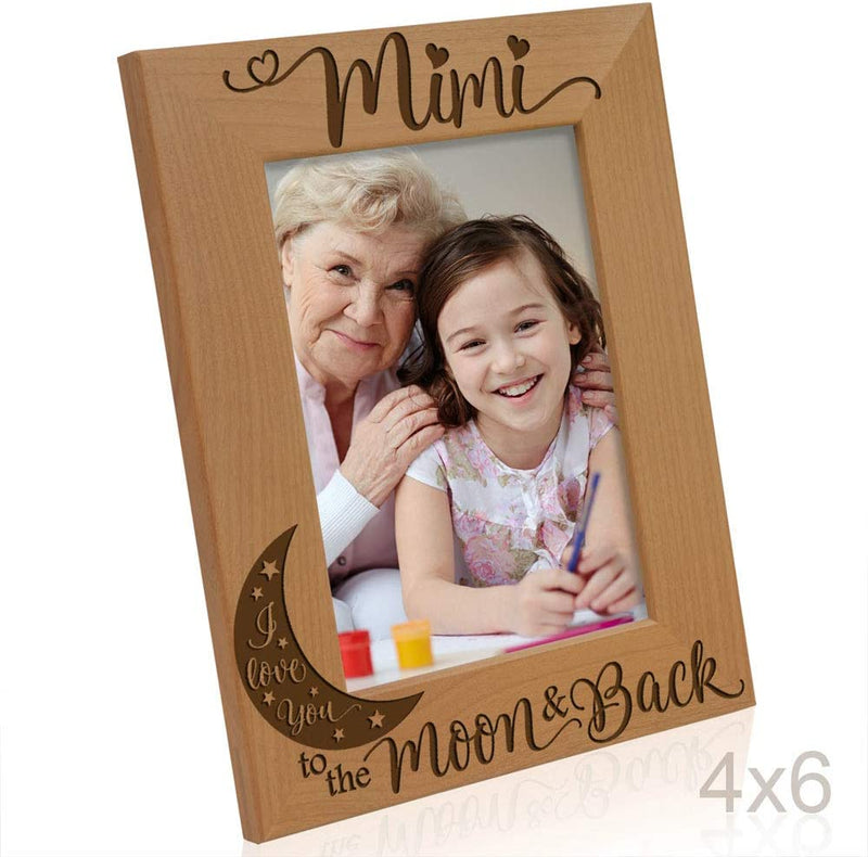 KATE POSH - Mimi I Love You to the Moon and Back Engraved Natural Wood Picture Frame, Grandparent'S Day Gifts, Grandma Gifts, for Nana, (4X6-Vertical)