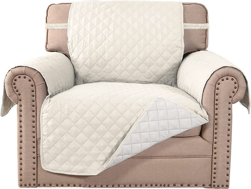 Meillemaison Sofa Slipcovers Reversible Quilted Chair Cover Water Resistant Furniture Protector with Elastic Straps for Pets/ Kids/ Dog(Chair, Black/Grey) (MMCLKSFD01C6) Home & Garden > Decor > Chair & Sofa Cushions MeilleMaison Ivory/Beige Armchair 