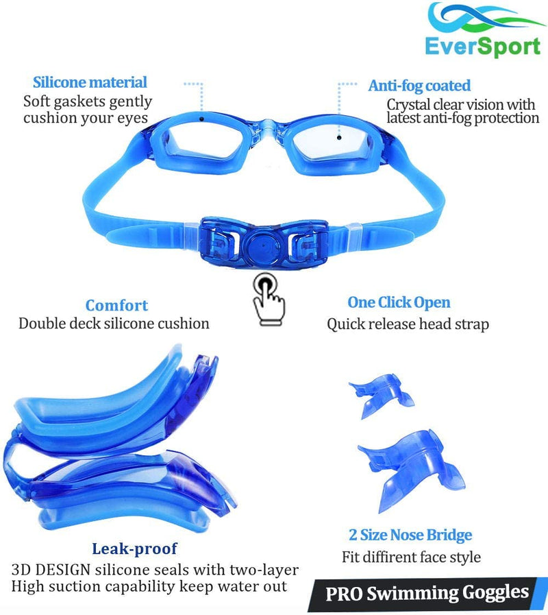 Eversport Swim Goggles Pack of 2 Swimming Goggles anti Fog for Adult Men Women Youth Kids Sporting Goods > Outdoor Recreation > Boating & Water Sports > Swimming > Swim Goggles & Masks EverSport   
