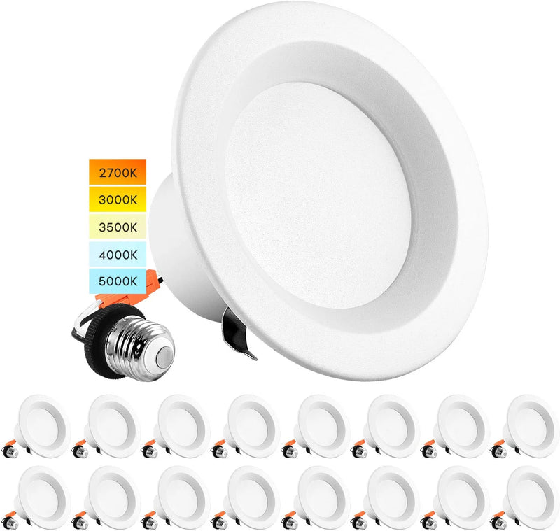 Luxrite 4 Inch LED Recessed Can Lights, 10W=60W, CCT Color Selectable 2700K | 3000K | 3500K | 4000K | 5000K, Dimmable Retrofit Downlights, 750 Lumens, Energy Star, Wet Rated, ETL Listed (4 Pack) Home & Garden > Lighting > Flood & Spot Lights Luxrite 16 Count (Pack of 1)  