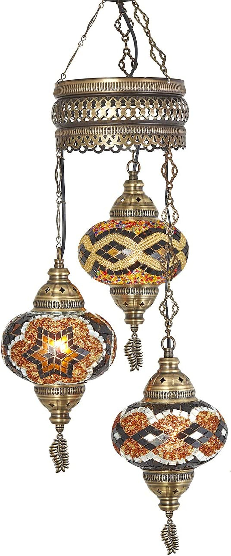 Demmex 2019 Turkish Moroccan Mosaic Hardwired or Swag Plug in Chandelier with 15Feet Cord Cable Chain & 3 Big Globes (Amber) (Amber (Plug In)) Home & Garden > Lighting > Lighting Fixtures > Chandeliers DEMMEX Amber (Hard-wired)  