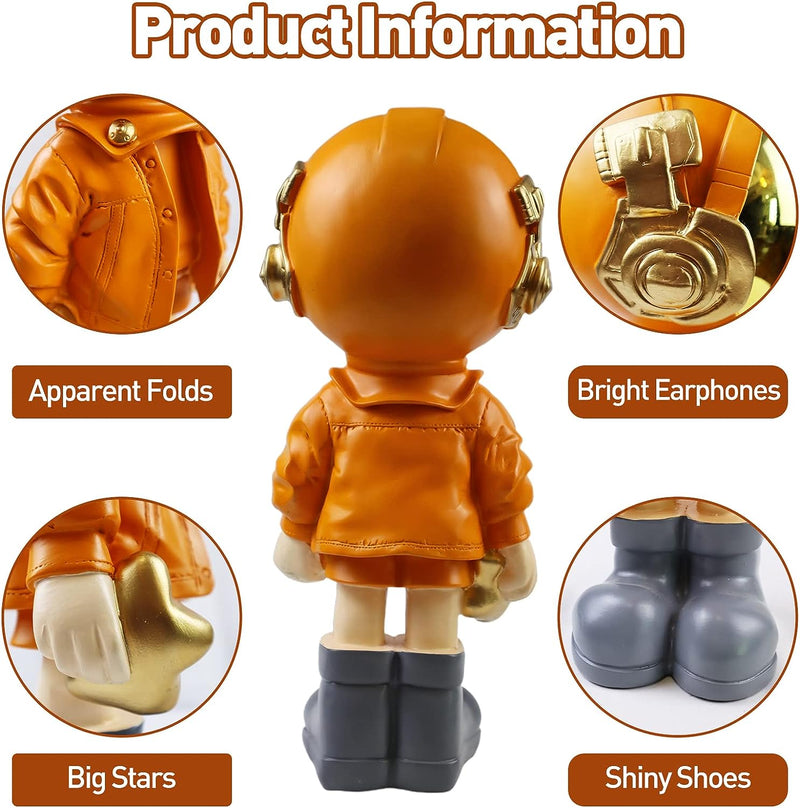 Dosker Astronaut Statues Spaceman Sculpture Polyresin Arts Gifts Orange Figurine Ornament Room Decor for Men,Home and Crafts Desktop Accessories Tabletop Decoration, Living Room, Office, Bookshelf  ZY2417   