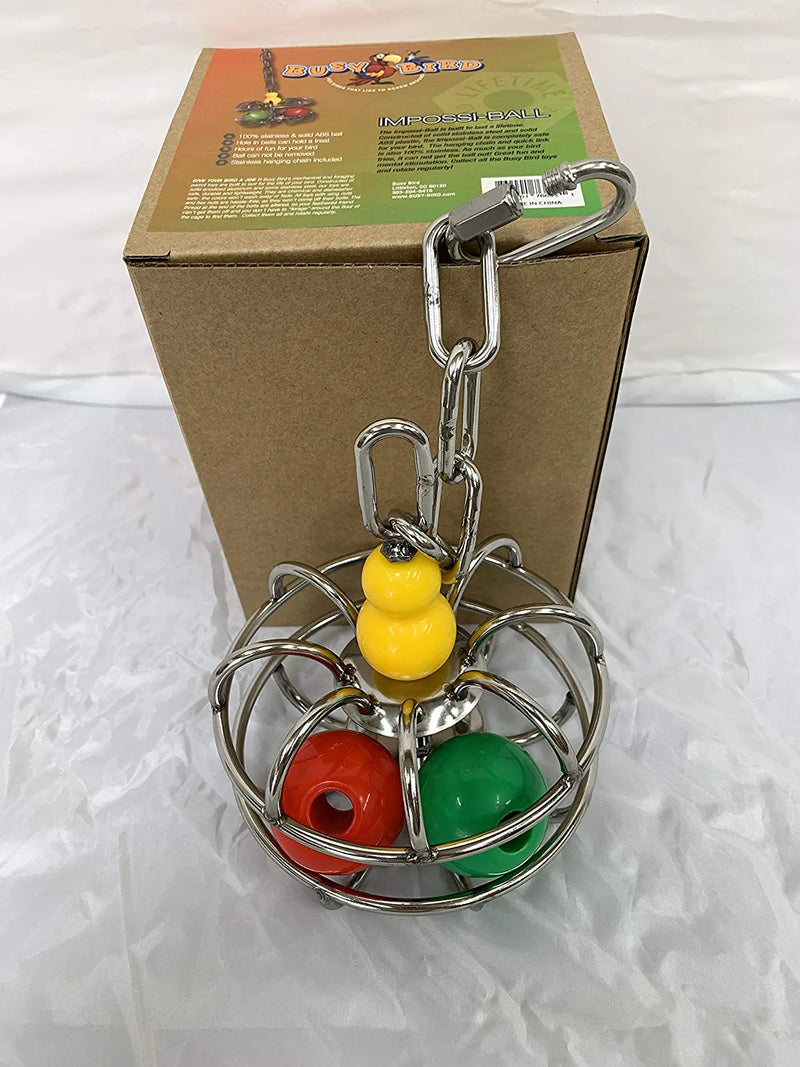 Busy Bird | Impossi-Ball Foraging Bird Toy with Hanging Chain, Quick Link and Treat Compartments - 100% Metal, Ultimate Brain Teaser and Mind Game for Medium to Extra Large Birds Animals & Pet Supplies > Pet Supplies > Bird Supplies > Bird Toys Pacific Rim Resources Ltd   
