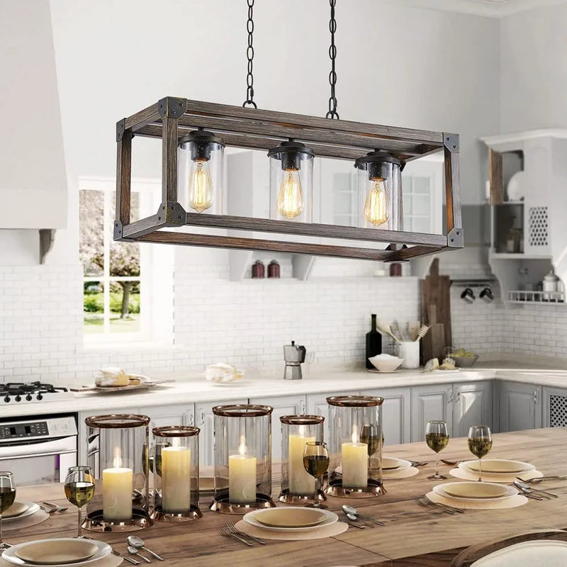 Saint Mossi Farmhouse Pendant Chandelier Lighting, Island Chandelier Light for Kithen, Dining Room with 3-Light and Glass Lampshades, L30 Xw11 Xh13, Oaky Finish Home & Garden > Lighting > Lighting Fixtures > Chandeliers Saint Home   