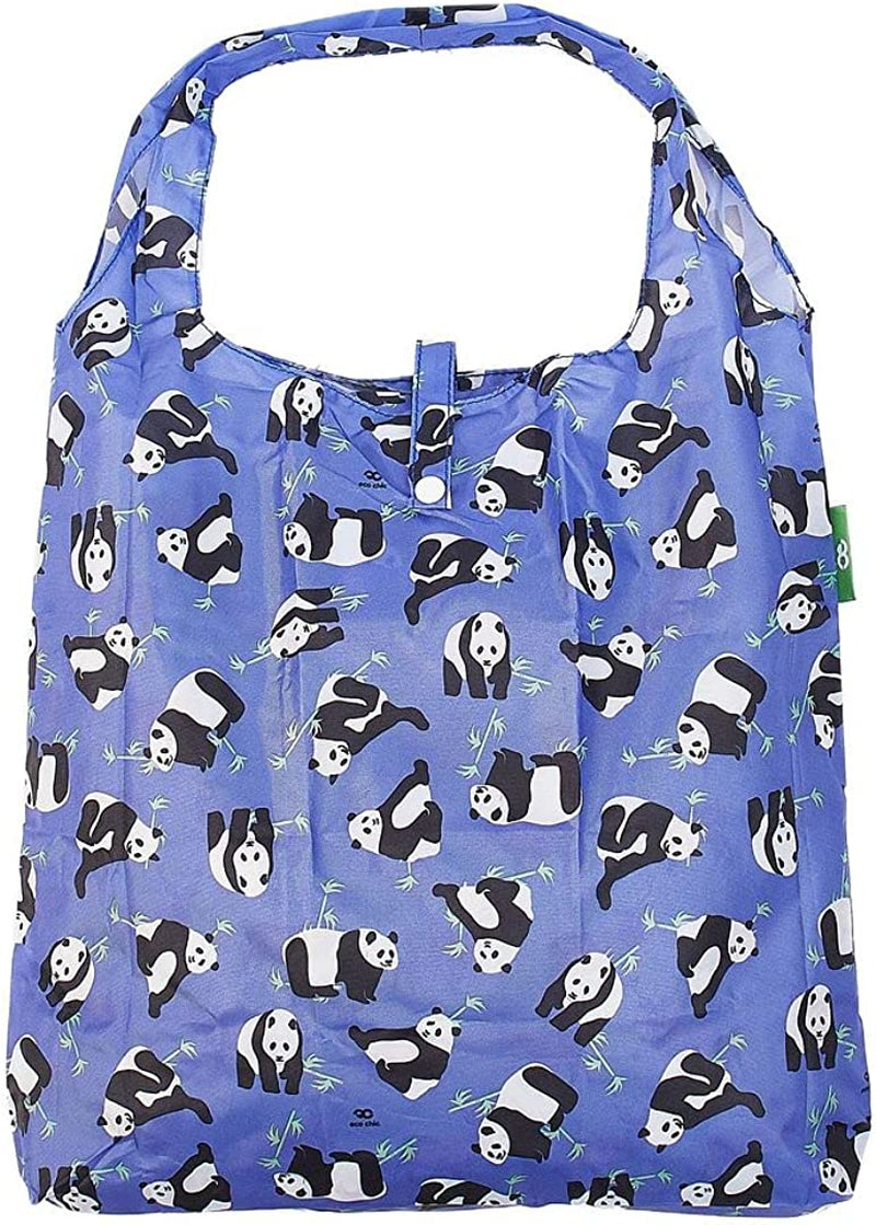 Eco Chic Lightweight Foldable Reusable Shopping Bag | Water Resistant Shopping Tote Bag | Made from Recycled Plastic Bottles Home & Garden > Decor > Decorative Jars ECO CHIC Pandas Blue  