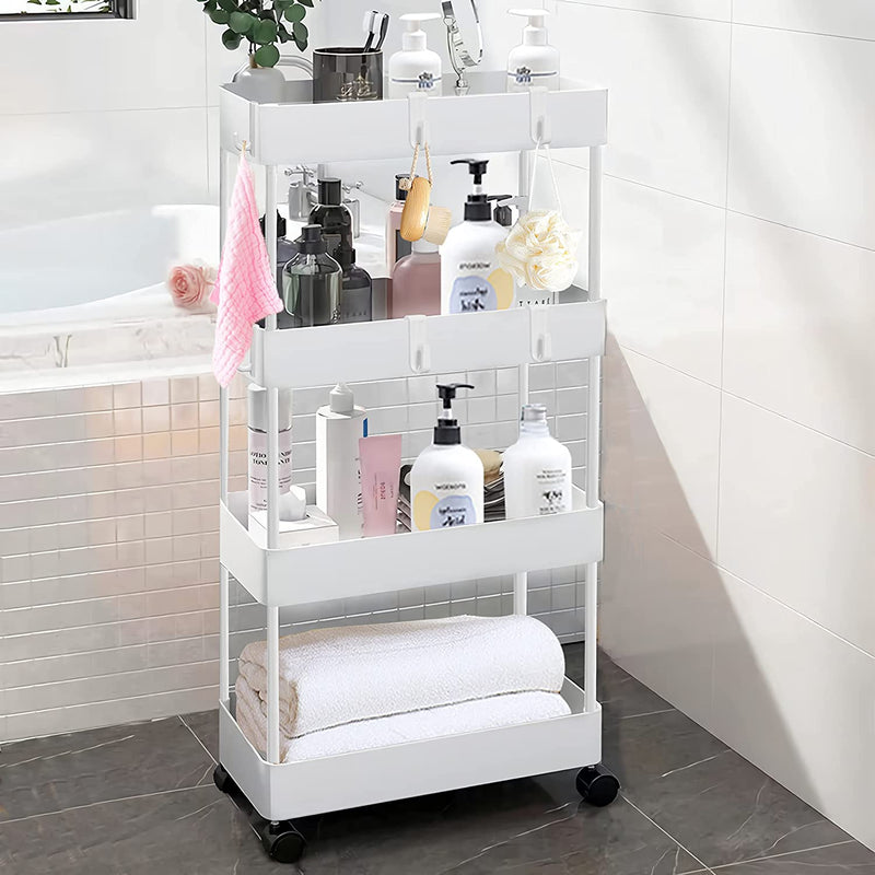 Neholef Slim Storage Cart,4 Tier Utility Rolling Cart with Wheels,Kitchen Laundry Room Bathroom Organization Mobile Shelving Unit Cart,Slide Out Storage Organizer Cart for Narrow Places Home & Garden > Household Supplies > Storage & Organization Neholef 4tier White 7.1in  