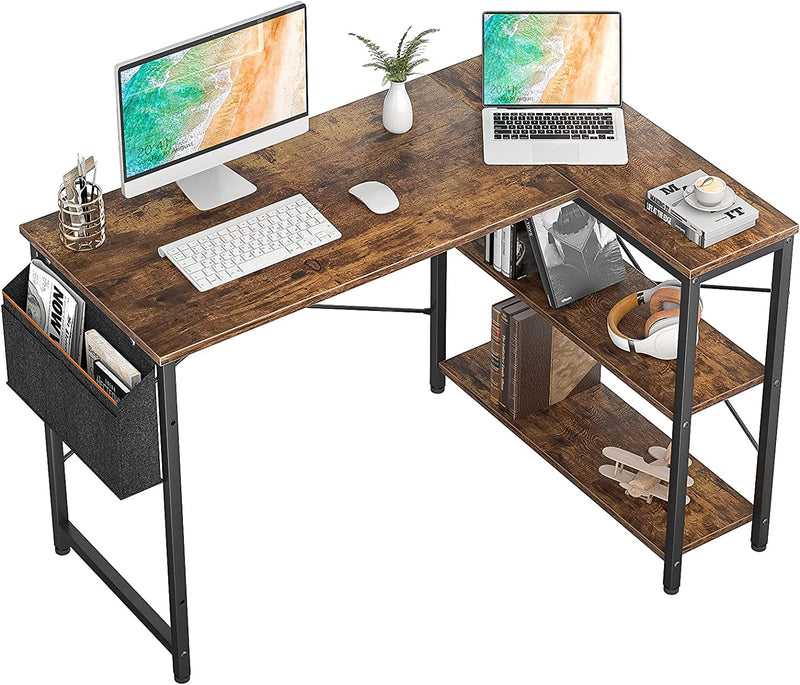 Homieasy Small L Shaped Computer Desk, 47 Inch L-Shaped Corner Desk with Reversible Storage Shelves for Home Office Workstation, Modern Simple Style Writing Desk Table with Storage Bag(Black Oak) Home & Garden > Household Supplies > Storage & Organization Homieasy Rustic Brown 47inch 