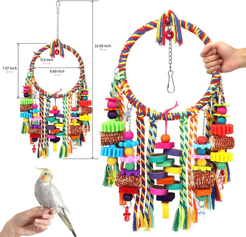 Bird Toys Bird Rope Ring Swing Perch with Corn Cob Cardboard Bagels Wooden Blocks Chewing Toys for Parakeets,Cockatiels,Conure,Lovebirds,Finches and Other Small-Sized Birds Animals & Pet Supplies > Pet Supplies > Bird Supplies > Bird Toys YIXUND   