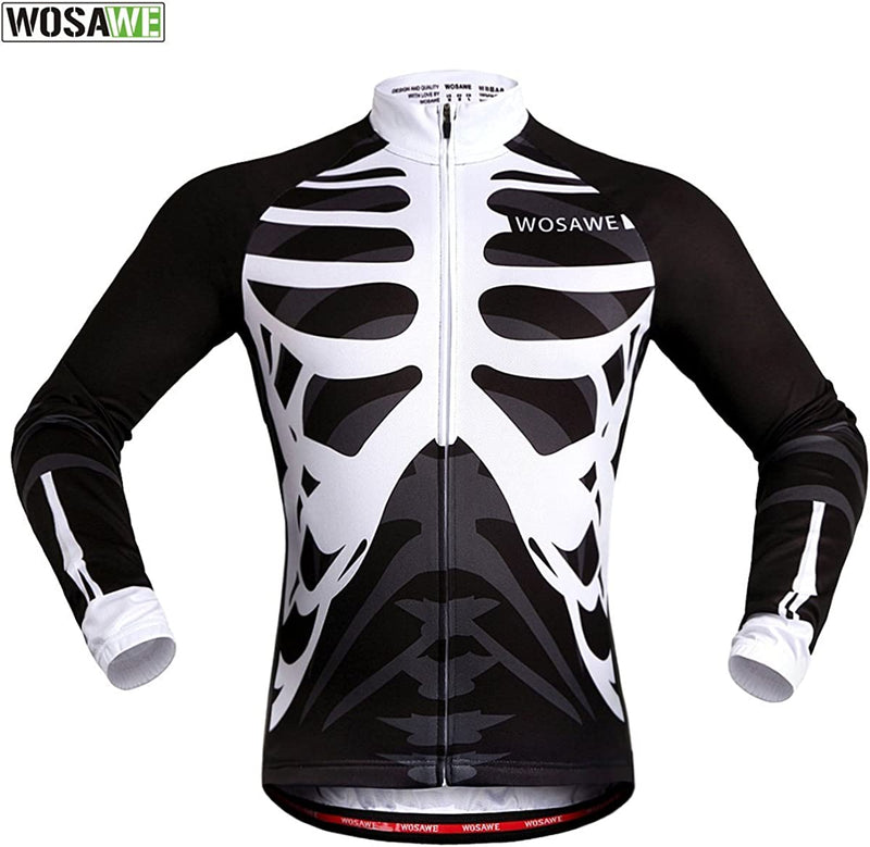 WOSAWE Mens Breathable Short Sleeve Cycling Jersey Padded Shorts Quick Dry Sporting Goods > Outdoor Recreation > Cycling > Cycling Apparel & Accessories WOSAWE Jersey_skeleton (Long Sleeve) Large 