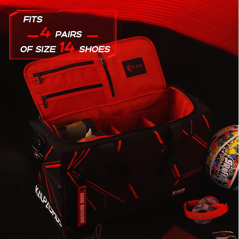 Sneaker Travel Bag, Sport Duffel Bag for Men Women, Gym Bag, Gear Bag, Krone Kalpasmos Versatile Travel Duffel Bag with 3 Removable Dividers, 1 Shoulder Strap, Travel Essential, Future Line Red