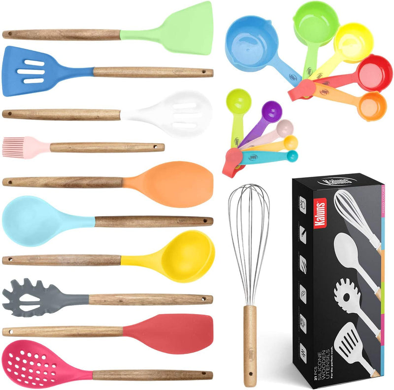 Kitchen Utensils Set, 21 Wood and Silicone Cooking Utensil Set, Non-Stick and Heat Resistant Kitchen Utensil Set, Kitchen Tools Home & Garden > Kitchen & Dining > Kitchen Tools & Utensils Kaluns Mixed Colors  