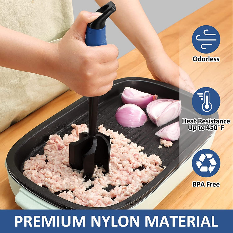 Ourokhome Meat Chopper for Ground Beef, Stable Operation, Meat Cooking Utensil for Hamburger Meat, Ground Turkey and Pork, Masher and Smasher for Potato, Puree, Sauce, Avocado and More, Navy.