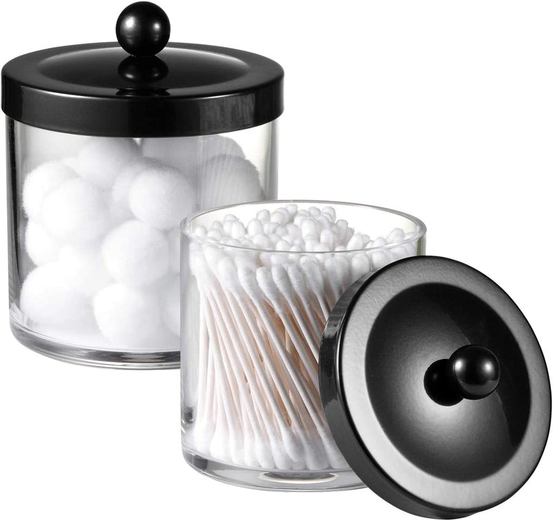 Premium Quality Plastic Apothecary Jars - Qtip Holder Bathroom Vanity Countertop Storage Organizer Canister Clear Acrylic for Cotton Swabs,Rounds, Balls,Makeup Sponges,Bath Salts / 2 Pack (Black) Home & Garden > Household Supplies > Storage & Organization SheeChung   