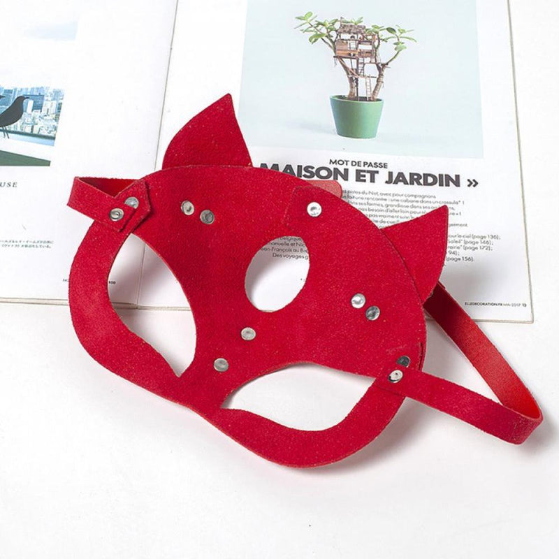 TINKER Cat Mask, Sexy Mask Deluxe PU Leather Animal Half Face Mask Cosplay Halloween Party Costume Props Women Ladies Kids Apparel & Accessories > Costumes & Accessories > Masks Tinkercad Red rivets  