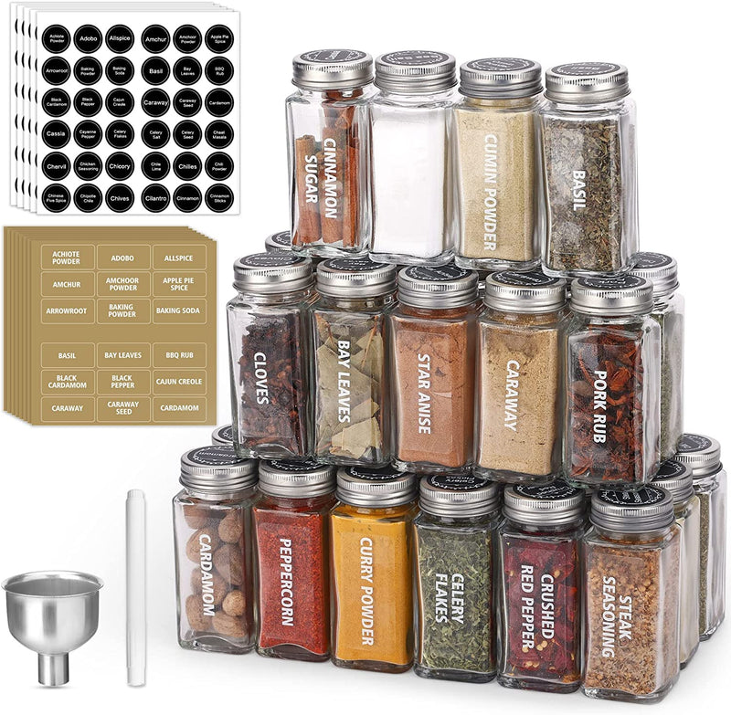 Spice Jars, 28 Pack 3.5 OZ Ultra Clear Glass Spice Jars with 324 Labels, Shaker Lids and Airtight Metal Caps, Empty Reusable Square Seasoning Storage Bottle Jars Home & Garden > Household Supplies > Storage & Organization Antimbee 28  