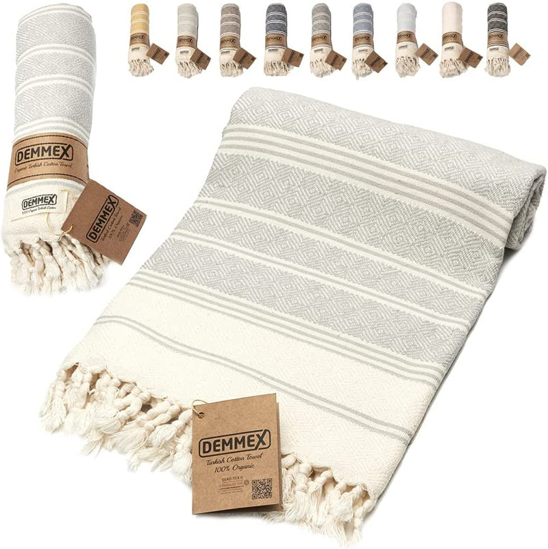 DEMMEX Certified 100% Organic Cotton & Organic Dye Prewashed XL Diamond Weave Turkish Cotton Towel Peshtemal Blanket for Bath,Beach,Pool,Spa,Gym, 71X36 Inches,14 Oz (Coffee) Home & Garden > Linens & Bedding > Towels DEMMEX Grey  