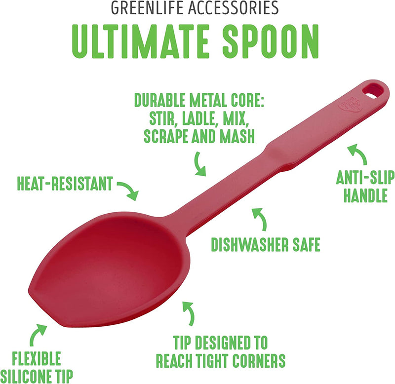 Greenlife Cooking Tools and Utensils, Silicone Spoon for Scooping Scraping and Mixing, Heat and Stain Resistant, Dishwasher Safe, Red Home & Garden > Kitchen & Dining > Kitchen Tools & Utensils GreenLife   
