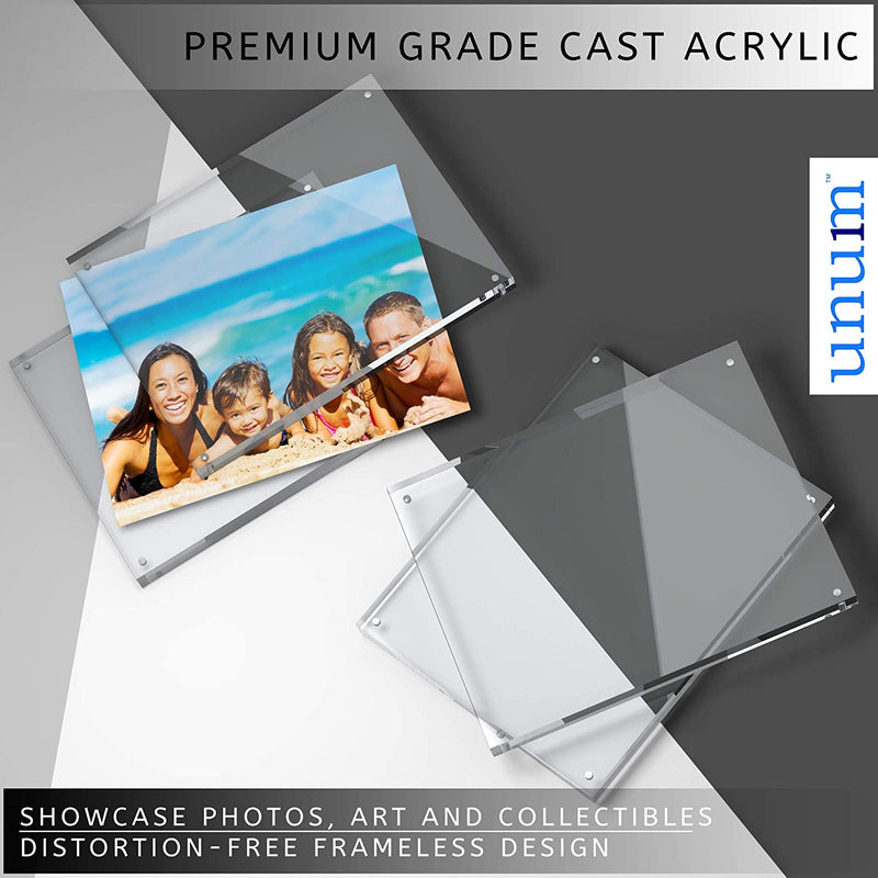 Clear Acrylic 4X6 Picture Frame: Unum Magnetic Floating Picture Frames / Photo Display Stands - Frameless Double Sided Photo Holder - 4 X 6 Inch Acrylic Block Frame for a Desk, Shelf or Table (5)
