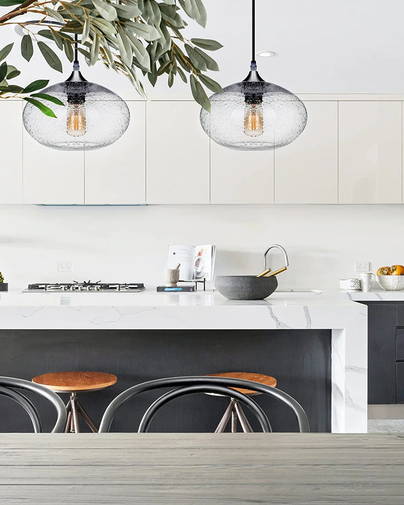 ARIAMOTION Pendant Lights Kitchen Island Glass Blown Lighting Clear Modern Seeded Bubble for Sink Bedroom 9.5 Inch Diam Home & Garden > Lighting > Lighting Fixtures ARIAMOTION   