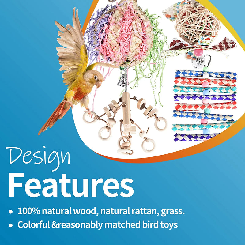 Bird Toys with Cage Shredded Paper Toys, Colorful Parrot Foraging Toys with Hanging Chewing Toys for Small Medium Parrot, Parakeet, Finch, Budgerigar, Conure, Cockatiel and Lovebirds  KIEYYRYT   