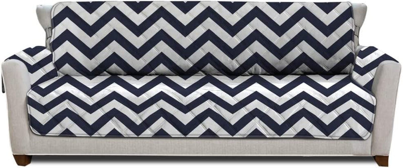 MIGHTY MONKEY Patented Sofa Slipcover, Reversible Tear Resistant Soft Quilted Microfiber, XL 78” Seat Width, Durable Furniture Stain Protector with Straps, Washable Couch Cover, Chevron Navy White Home & Garden > Decor > Chair & Sofa Cushions MIGHTY MONKEY Chevron: Navy/White Couch Sofa Oversized 