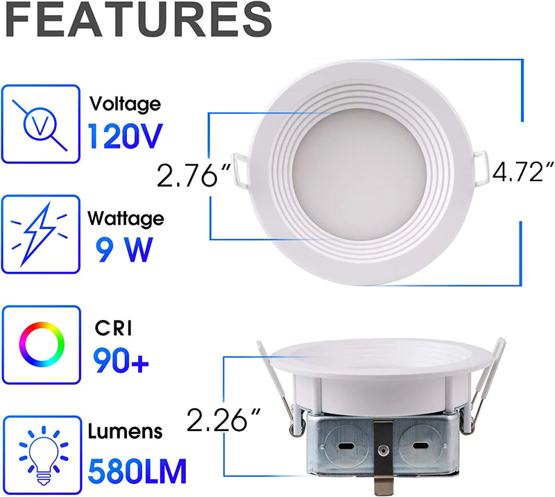 LED Slim Recessed Lighting 3/4 Inch Downlight, 9W=55W, Dimmable, CRI 90+, 5 Color Changing(Warm White to Daylight), Simple Retrofit Installation, Wet Rated, ETL Listed, 6 Pack Home & Garden > Lighting > Flood & Spot Lights YANKON   