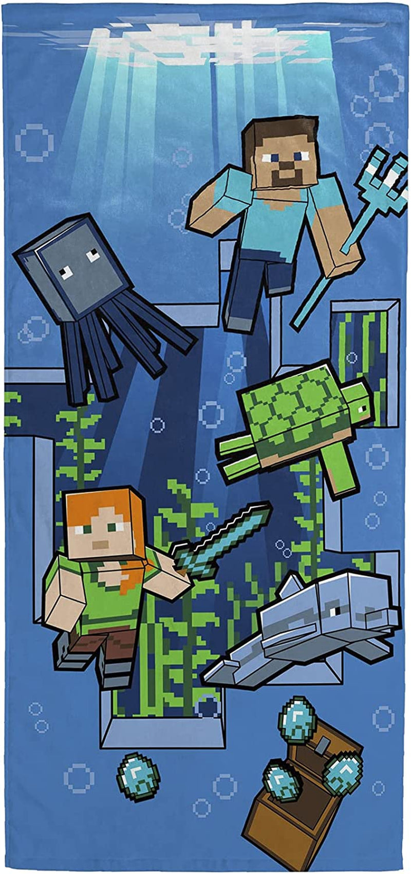Jay Franco Minecraft Underwater Adventure Bath/Pool/Beach Towel - Super Soft & Absorbent Fade Resistant Cotton Towel Features Alex & Steve, Measures 28 X 58 Inches (Official Minecraft Product) Home & Garden > Linens & Bedding > Towels Jay Franco & Sons, Inc. Blue - Minecraft  