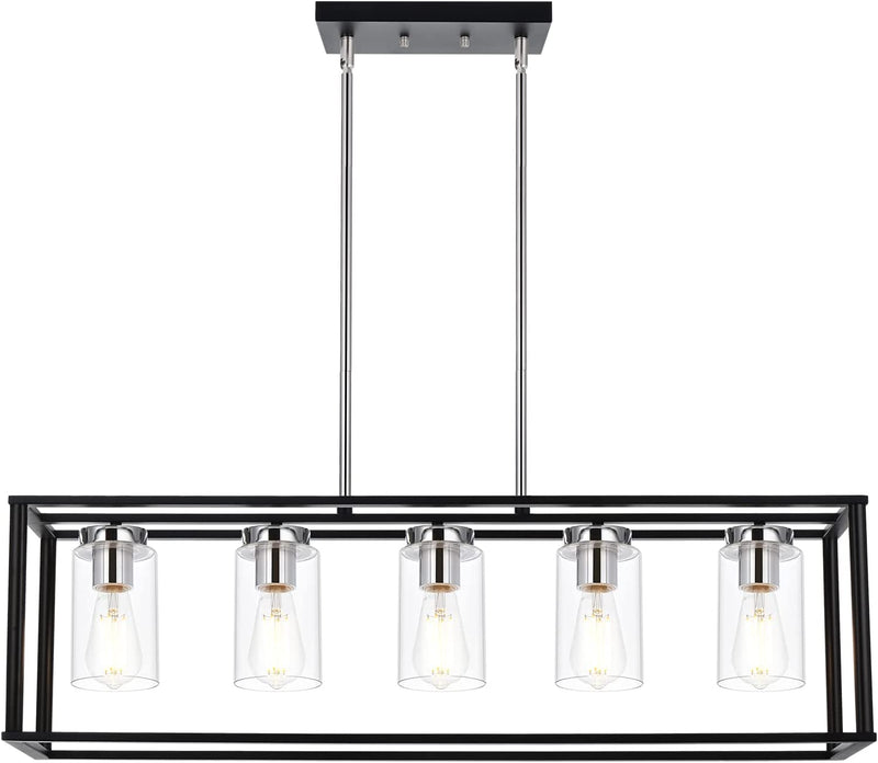VINLUZ Single 1 Light Black and Brushed Nickel Modern Glass Pendant Light Industrial Modern Metal Chandelier with Clear Glass Shade for Dining Room Kitchen Island Foyer Cafe Home & Garden > Lighting > Lighting Fixtures VINLUZ Black and Chrome 5 Light 