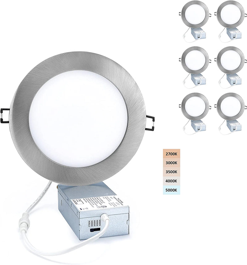 POPANU Led-Canless Downlight Recessed Lighting 4-Inch 5 CCT Adjustable Dimmable Recessed Lights Fixture with Junction Box, Ceilling Light with Junction Box, 2700-5000K, 9W, Black Finish, 6 Pack Home & Garden > Lighting > Flood & Spot Lights POPANU Brushed Nickel 5 CCT (2700/3000/3500/4000/5000K) 6 Inch 