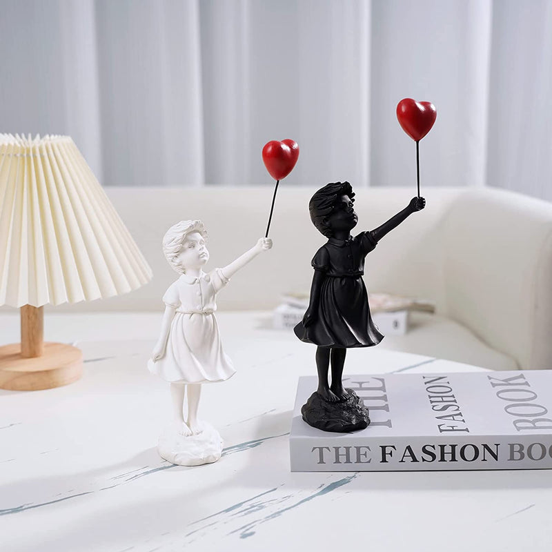 QZVANLON Girl with Balloon Statue,Modern Art Sculptures for Home Decor,Resin Figure Sculpture Crafts Ornament,Collectible Figurines Living Room Decoration (Black)  QZVANLON   