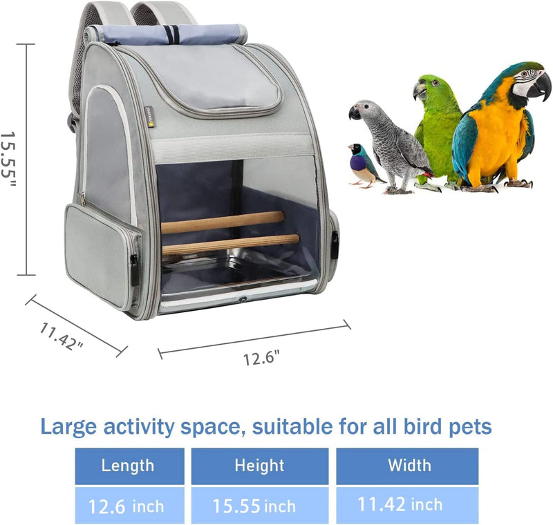 Texsens Bird Carrier Backpack - Pet Travel Cage with Stainless Steel Tray and Standing Perch, Breathable & Portable, for Small Birds, Green Cheek, Cockatiel, Parrot (Grey) Animals & Pet Supplies > Pet Supplies > Bird Supplies Texsens   
