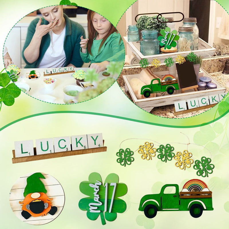 Rustic Tiered Tray Items Decorations for Home Table House Room St. Patrick'S Day Decoration Home & Garden > Decor > Seasonal & Holiday Decorations Jinyiyuan Technology Inc Multi-color-F  